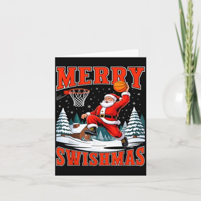 Carte Merry Swishmas Santa Playing Basketball Christmas  (Devant)