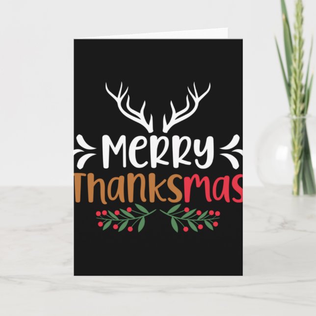Carte Merry Thanksmas Christmas Thanksgiving Turkey Sant (Devant)