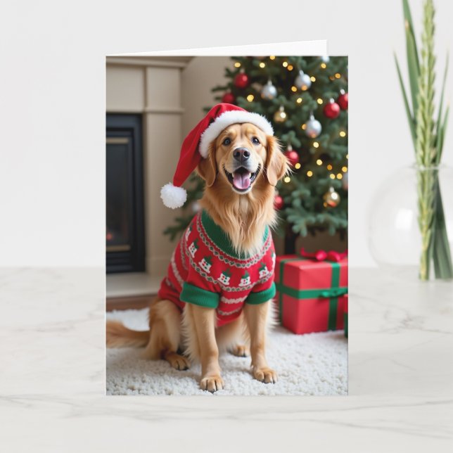 Carte Merry Woofmas Golden Retriever (Devant)