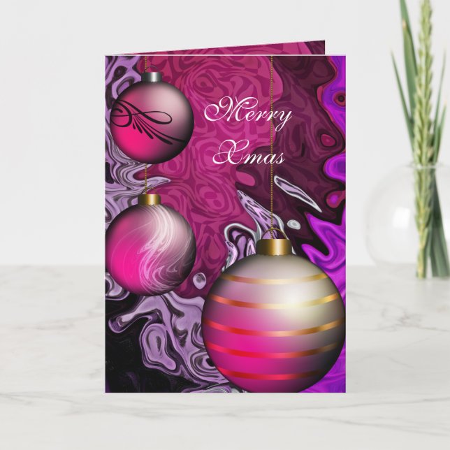 Carte Merry Xmas Plum Pink Balls (Devant)