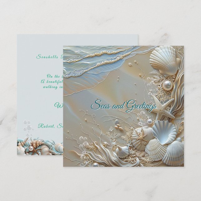 Carte Mers et Étoiles de mer Salutations Coquillages Per (Devant / Derrière)