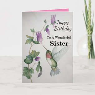 Carte Merveilleuse Soeur Anniversaire Hummingbird Garden