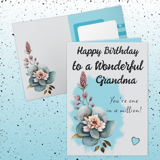 Carte Merveilleux anniversaire de grand-mère floral bleu (Créateur téléchargé)