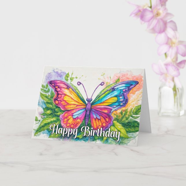 Carte Merveilleux papillon dansant Joyeux anniversaire (Orchidée)