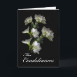 Carte Mes Condoléances, sympathie française, fleurs<br><div class="desc">Mes Condoléances. Mes condoléances écrites en français. Carte de voeux française de sympathie. Changez/ajoutez en l'intérieur de message comme désiré. Fleurs blanches sur un arrière - plan noir. Lettrage dans le blanc. Art,  image,  et studios de Shoaff Ballanger de © de copyright de vers.</div>
