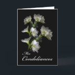 Carte Mes Condoléances, sympathie française, fleurs<br><div class="desc">Mes Condoléances. Mes condoléances écrites en français. Carte de voeux française de sympathie. Changez/ajoutez en l'intérieur de message comme désiré. Fleurs blanches sur un arrière - plan noir. Lettrage dans le blanc. Art,  image,  et studios de Shoaff Ballanger de © de copyright de vers.</div>