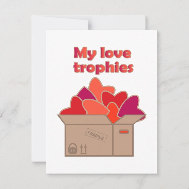 Carte Mes trophées d'amour dans une boîte pleine de coeu (Devant)