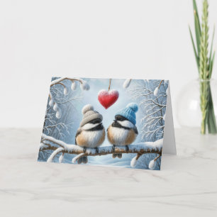 Carte Mésanges de Noël avec cœur rouge