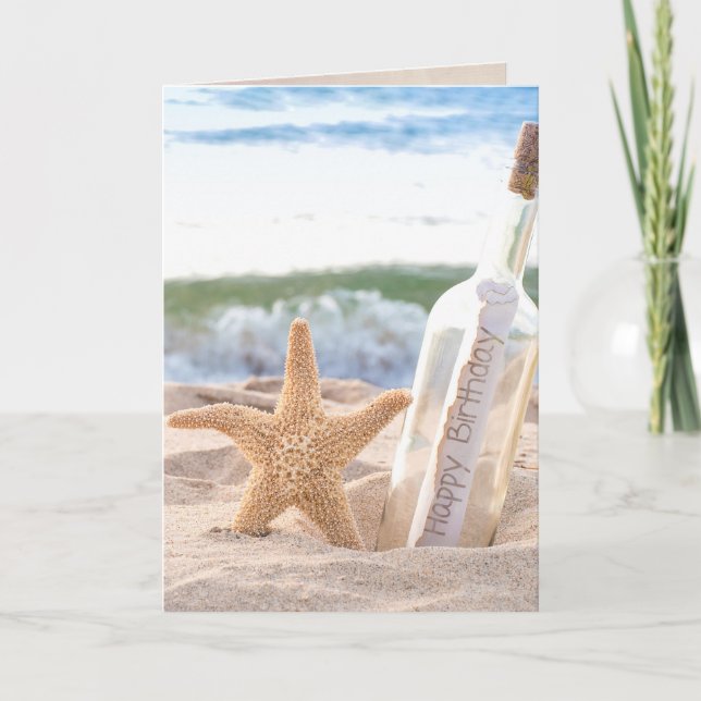 Carte Message d'anniversaire dans une bouteille avec éto (Devant)