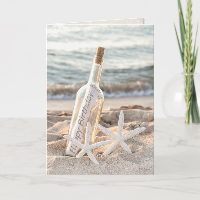 Carte Message d'anniversaire dans une bouteille avec éto (Devant)