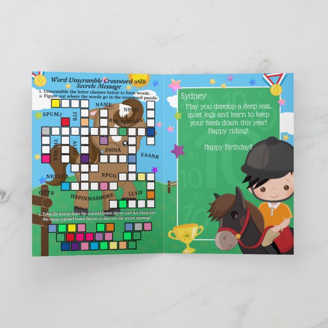 Carte Message d'anniversaire secret pour garçons mignons (Intérieur)