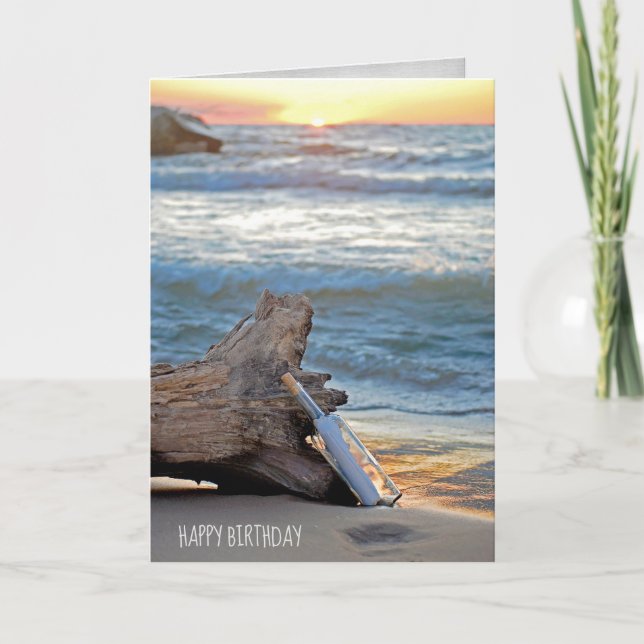 Carte message dans une bouteille sur le bois flotté (Devant)