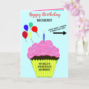 Carte Message de Cupcake Rose Anniversaire Maman Écrivez