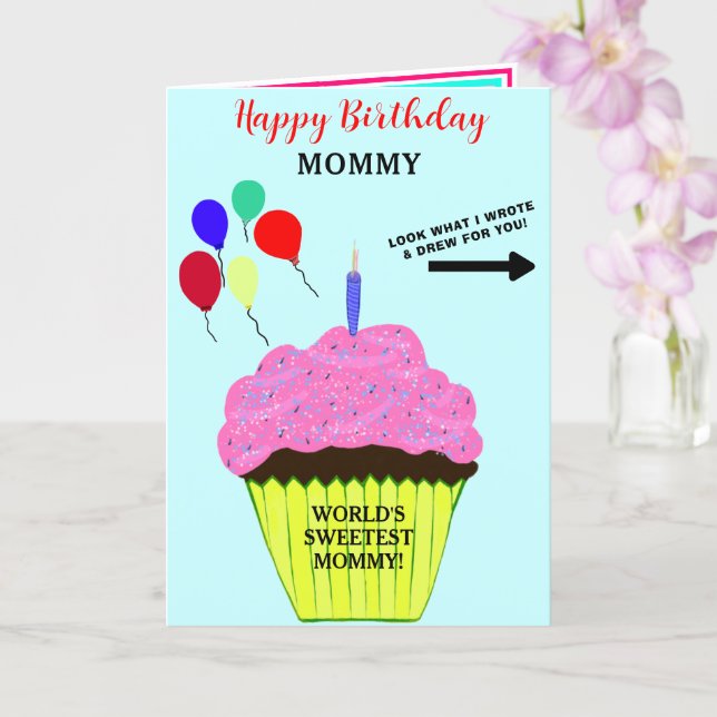 Carte Message de Cupcake Rose Anniversaire Maman Écrivez (Orchidée)