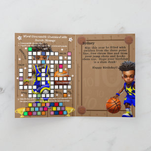 Carte Message secret de basket-ball pour garçons noirs F
