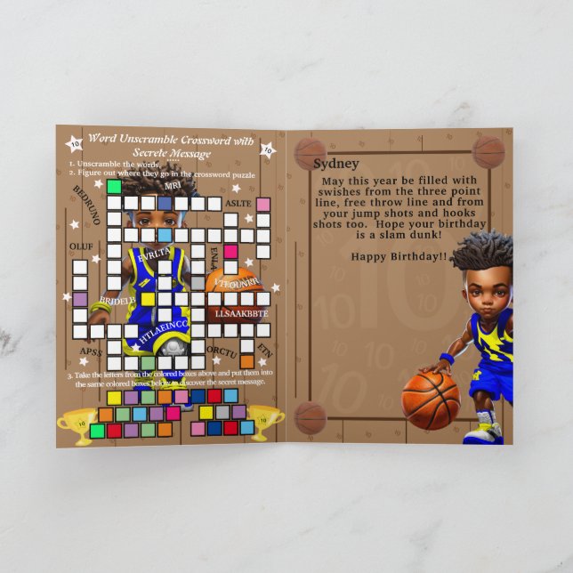 Carte Message secret de basket-ball pour garçons noirs F (Intérieur)