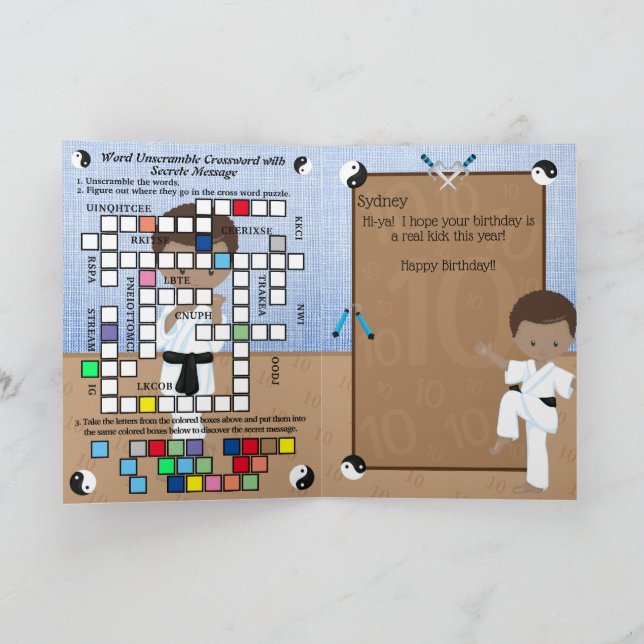 Carte Message secret de karaté pour les garçons marrons  (Intérieur)
