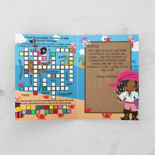Carte Message secret de pirate fille noire Joyeux Annive