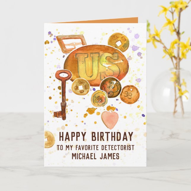 Carte Métal Détection Joyeux Anniversaire Nom personnali (Fleur jaune)