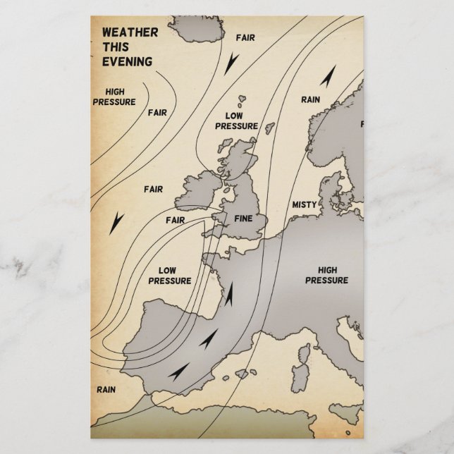 Carte météo ancienne des îles Britanniques et d'Eu (Devant)
