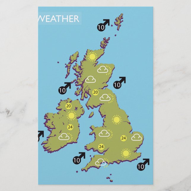 Carte météo rétro TV des îles britanniques. (Devant)