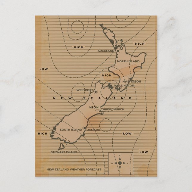 Carte météo vintage de Nouvelle-Zélande (Devant)