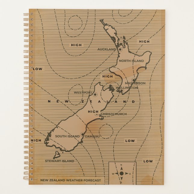Carte météo vintage de Nouvelle-Zélande (Devant)
