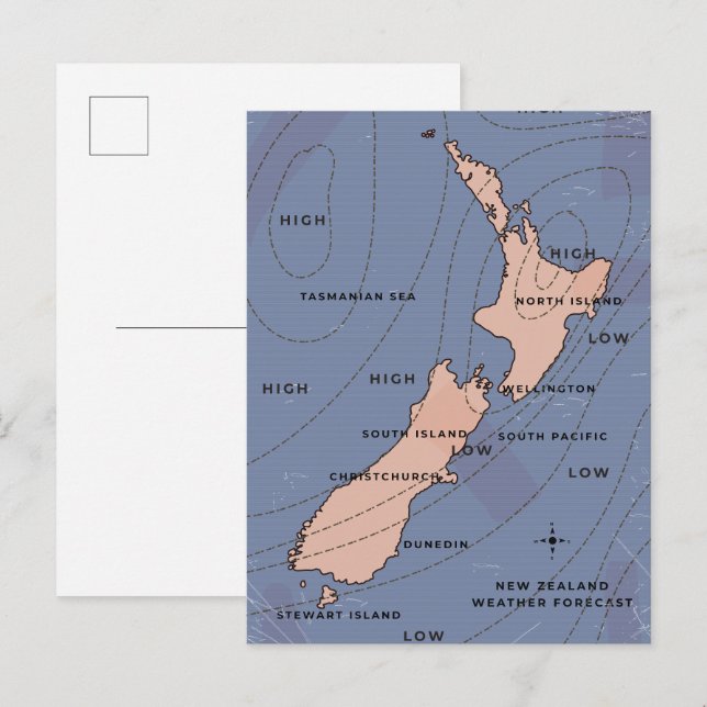 carte météo vintage de Nouvelle-Zélande (Devant / Derrière)