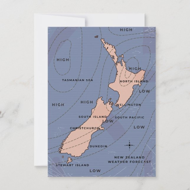 carte météo vintage de Nouvelle-Zélande (Devant)