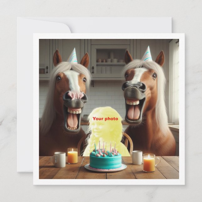 Carte Mettez mon visage dans l'image, chevaux et enfant (Devant)