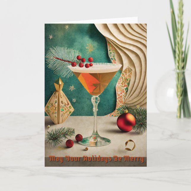 Carte Mi-Siècle Cocktail de Noël Fête Happy Hour (Devant)