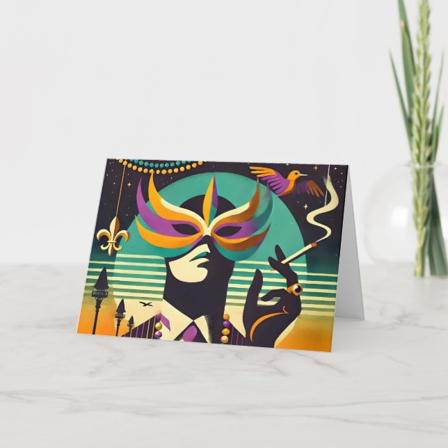 Carte Mi-siècle Rétro 60s Mardi Gras L'Homme Fumeur (Devant)