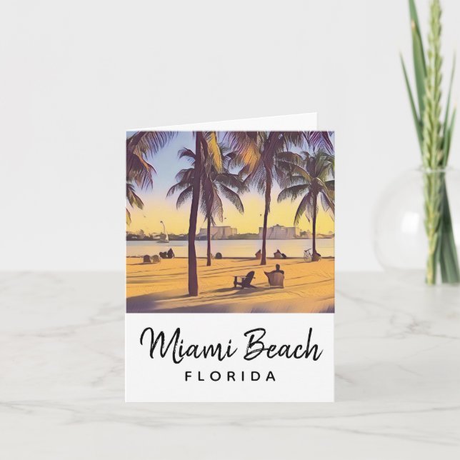 Carte Miami Beach Floride Aquarelle Vintage Art (Devant)