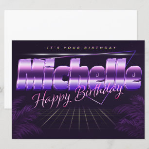 Carte Michelle Prénom lila retro Date de naissance