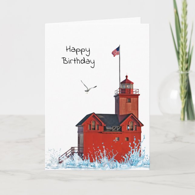 Carte Michigan Big Red Lighthouse Anniversaire (Devant)