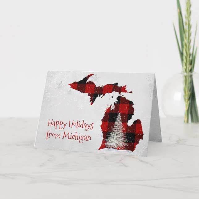 Carte Michigan Christmas Buffalo Plaid (Devant)