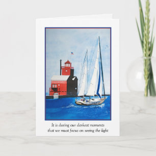 Carte Michigan Red Lighthouse and Sailboat Sympathy
