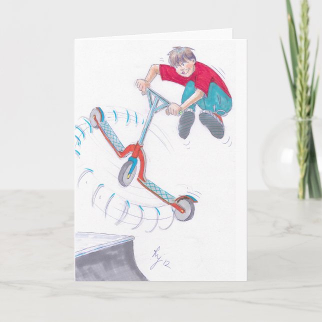 Carte micro scooter microscooter tour dessin animé (Devant)