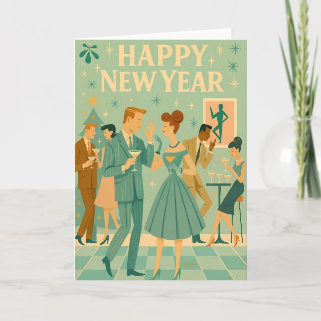 Carte Mid Century Happy New Year The Martini Dance (Devant)