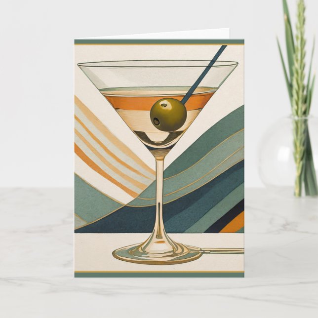 Carte Mid Century Modern Martini Cocktail Heure (Devant)