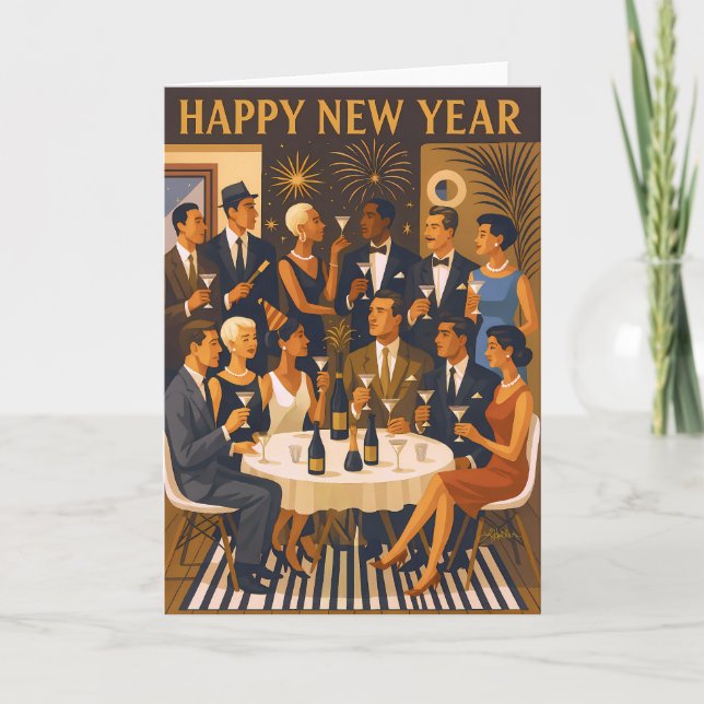 Carte Mid Century Modern Martini Intellectuals New Year (Devant)