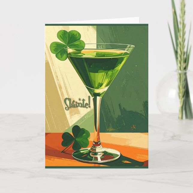 Carte Mid Century Modern Martini Shamrock Sláinte!  (Devant)