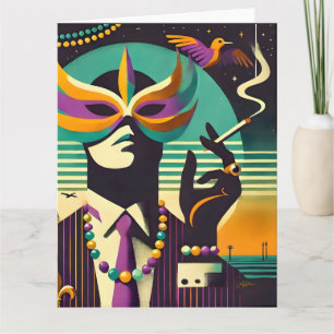 Carte Mid Century Retro 60s Mardi Gras L'Homme qui Fume