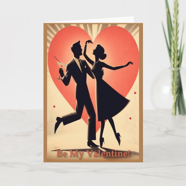 Carte Mid Century Valentine Dancing Couple avec Martini (Devant)