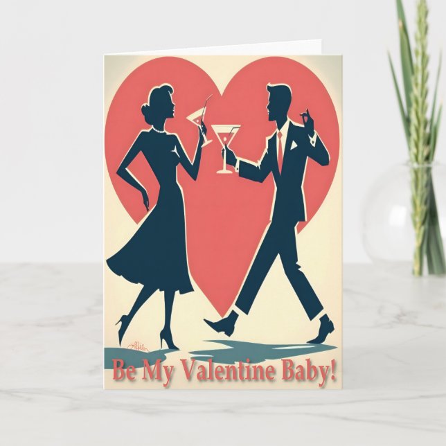 Carte Mid Century Valentine moderne Hip Dancing Couple (Devant)