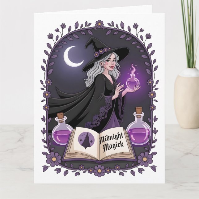 Carte Midnight Magick Illustration of a Young Witch (Devant)