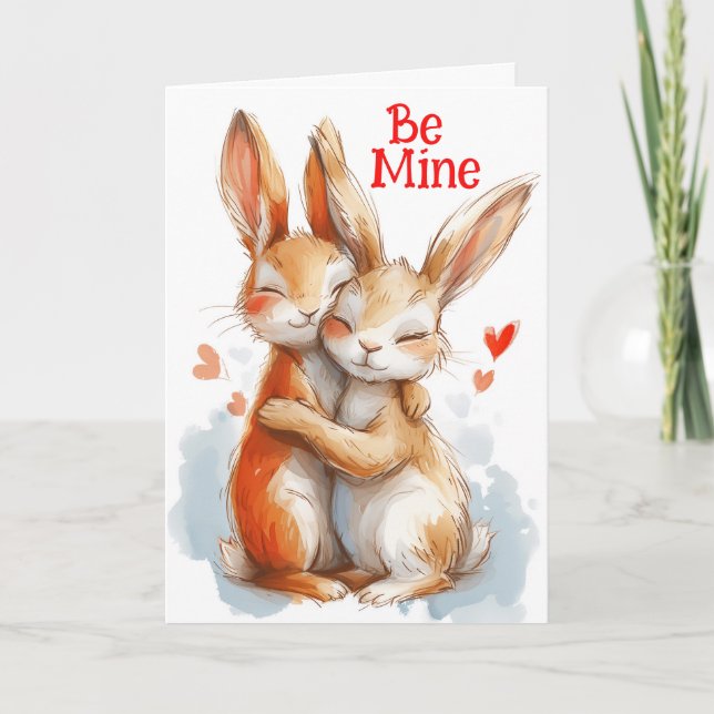 Carte Mienne : Adorables Lapins s'Enlaçant (Devant)