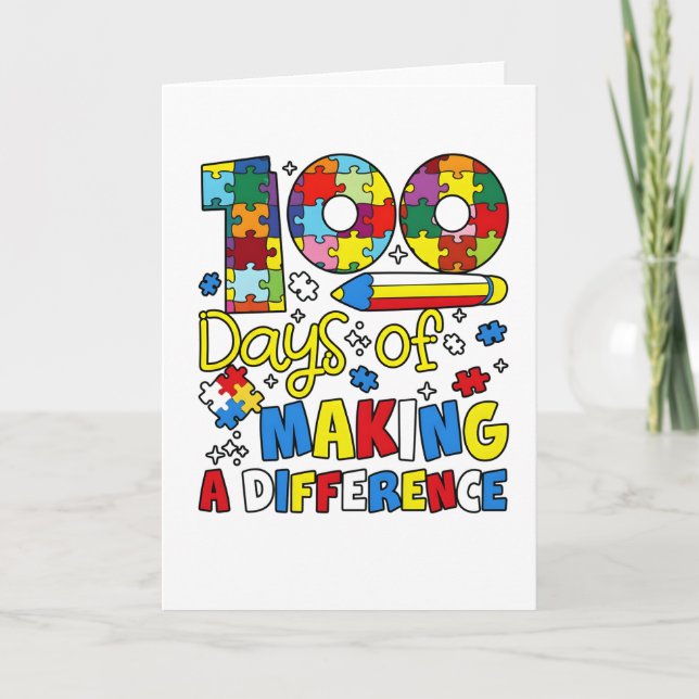Carte Mignon 100 jours de puzzle d'inclusion qui font un (Devant)