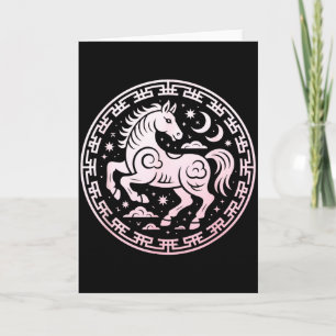 Carte Mignon 2026 Année du Cheval Lunaire Fille Zodiaque