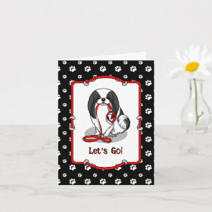 Carte Mignon Allons-y ! Chien Japonais (noir et blanc 1)
